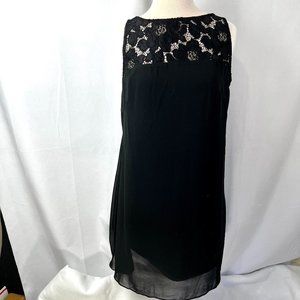NWT Chaps Ralph Lauren Black Evening Dress Sz 12 Lace Top Lined Lower Back Pleat